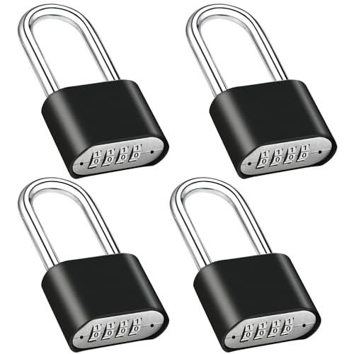 4pcs Combination Lock, 4-Digit Heavy Duty Combo Lock, Combination Padlock Outdoor Waterproof Gate Locks for Outdoor Fence, Locker, Sheds, Gym, Gate Hasps(4pcs, Long Shackle)