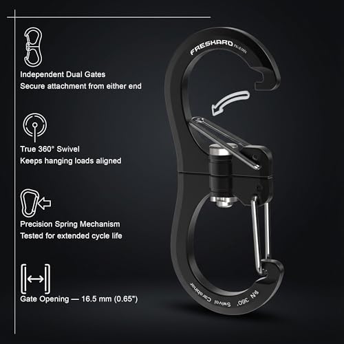 1kN Double-Ended Wiregate Carabiner Clip - Black, 5pcs