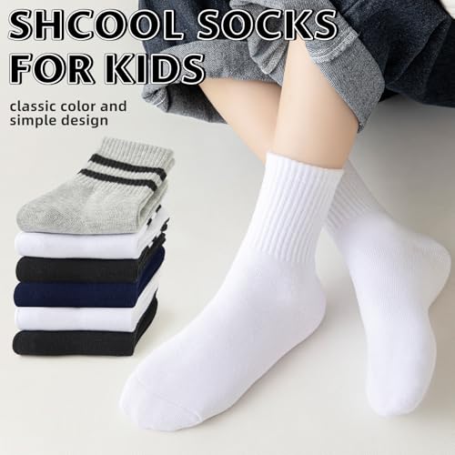 Kids Socks Boys Girls Athletic Crew, Seamless Toe, Cotton, 6 Pairs