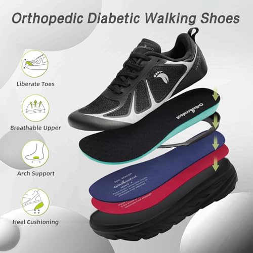 OrthoComfoot Men's Wide Orthopedic Diabetic Running Shoes Black 13 K1 - Foot Pain Relief