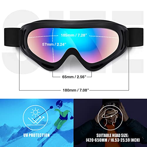 Snow Ski Goggles - 2-Pack Multicolor Lenses for All Ages