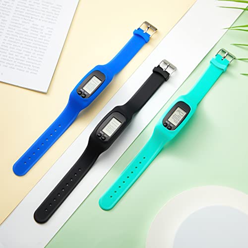 3 Pcs Silicone Pedometer Watch Set - Mint Green, Sky Blue, Black