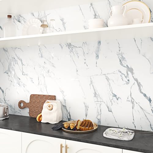 White Silver Marble Contact Paper for Countertops Matte Grey Marble Wallpaper Peel and Stick Self Adhesive Countertop Contact Paper Waterproof for Cabinets Kitchen Walls Desk Wrap 15.7"¡¿78.7"