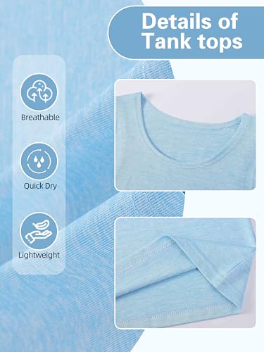 Quick Dry Tank Tops for Kids - Moisture Wicking Sleeveless Shirt - Light Blue, 7-8 Years