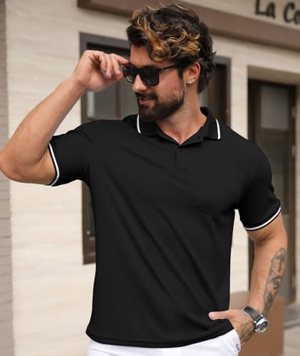 GEEK LIGHTING Men's Slim Fit Polo Shirt with Pocket XX-Large Pure Black 5-Pack