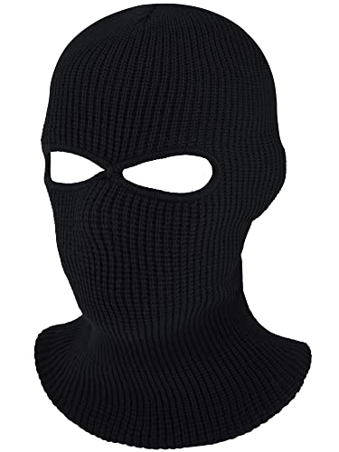 Knitted Ski Mask Full Face Cover Neck Gaiter - Black, Small-Medium
