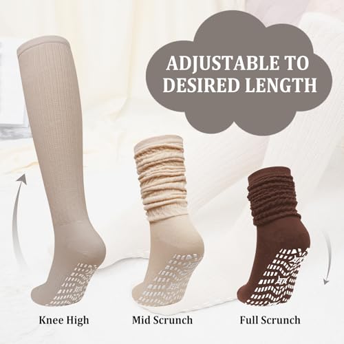 Non-Slip Slouch Socks with Grips - 3 Pairs Maillard, Size 9-11