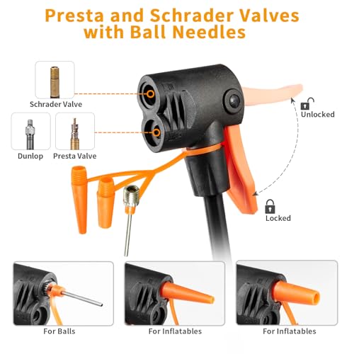 Portable Floor Bike Pump with Dual Presta & Schrader Valves