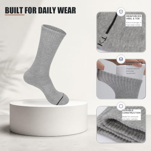 Unisex Crew Socks 3-Pack - Black, White, Gray, Size 9-11
