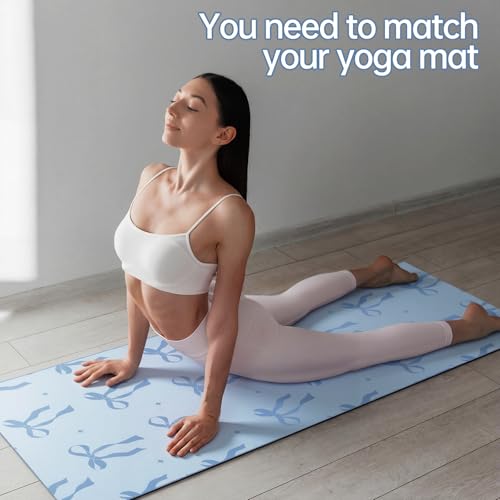 Breling Blue Bow Yoga Towel with Grip Dots Non Slip for Hot Yoga & Pilates