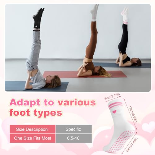 Non-Slip Pilates Yoga Socks for Women with Grips - Pink Heart