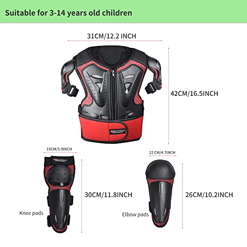 ELCYCO Red Kids Motorcycle Armor Suit with Chest Protector, Elbow & Knee Guards