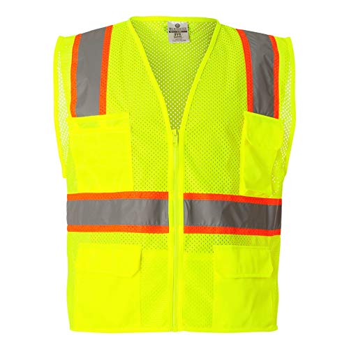Kishigo All Mesh Contrast Unisex Reflective Safety Vest 1195, ANSI Type R/Class 2, 6 Pockets Zipper, Reflective Lining