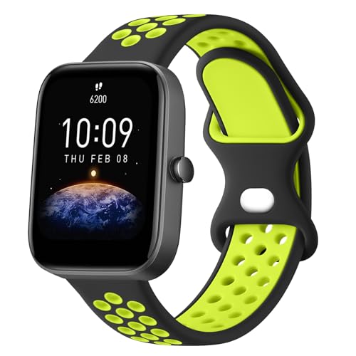 20mm Soft Silicone Replacement Sport Band for Amazfit - Black/Green