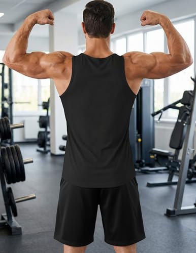 PINSPARK Men's UPF 50+ Quick Dry Tank Tops Athletic Muscle Tee — Medium, Black