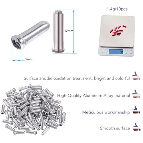 100pcs Aluminum Bicycle Cable End Crimps - Silver Brake & Shifter Caps