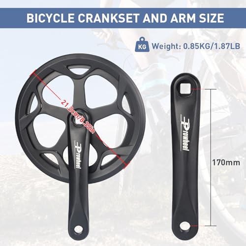 WEEROCK 48T 170mm Aluminium Alloy Crankset with Steel 46/48/52T Chainring & Double Chain Cover for E-Bikes Folding Bicycles