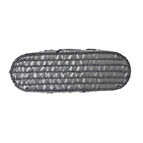 DA BODAN Grey Vintage Floral Beaded Rhinestone Clutch Bag for Bridal & Evening