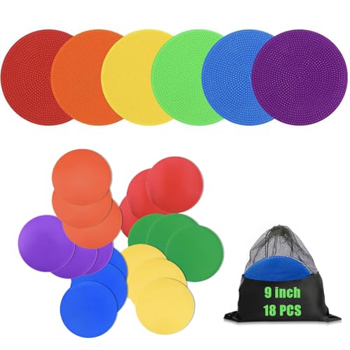 9 Inch Rubber Spot Markers - 18 Pcs Multicolor Non-Slip Training Dots