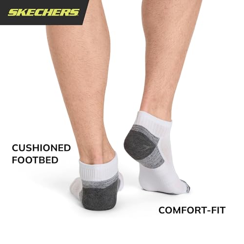 Skechers Men's 6 Pack Quarter Crew Socks White/Grey 10-13 - Athletic Comfort
