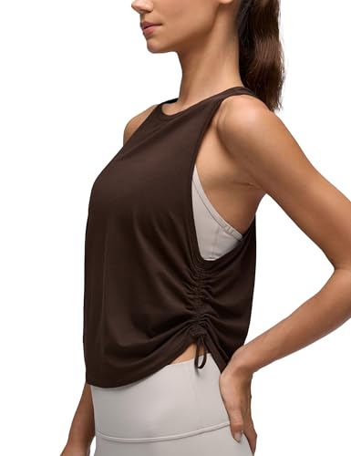 CRZ YOGA Pima Cotton Ruched Tank Top - Medium / Hot Fudge Brown