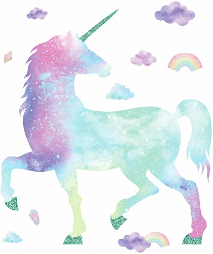 RoomMates Galaxy Unicorn Peel and Stick Wall Decal with Glitter – Large Reusable Wall Art