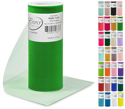 Decorative Matte Tulle Fabric - Green, 6 Inch x 25 Yards, Pack of 1
