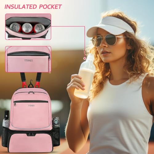 Ytonet Large Pink Tennis Backpack for 2 Rackets – Insulated Cooler Pocket