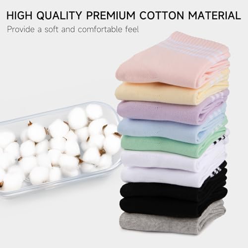 Ankle Quarter Socks for Women - 3 Pairs Solid White + 2 Pairs Striped