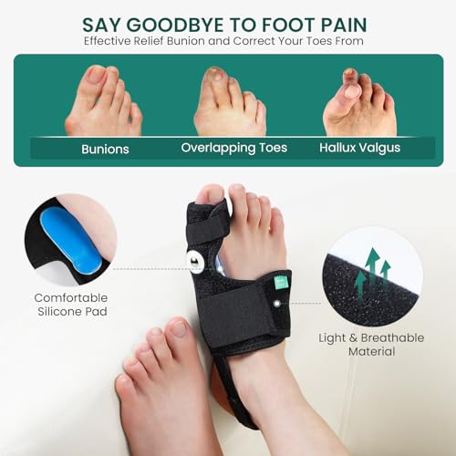 Welnove Bunion Corrector - Black Toe Separator Splint, 2 Pairs Day/Night Support