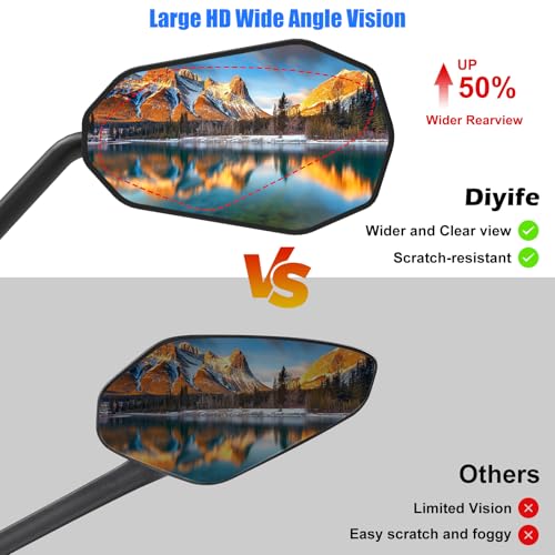 Diyife 2 Pcs Left & Right Wide Bicycle Mirrors for Handlebars - HD Ultra-Wide View