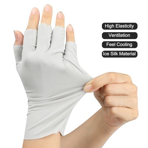 Senkary 3 Pairs Sun Protection Gloves – Ice Silk Fingerless UV Protection Driving Gloves in Khaki, Gray & Black
