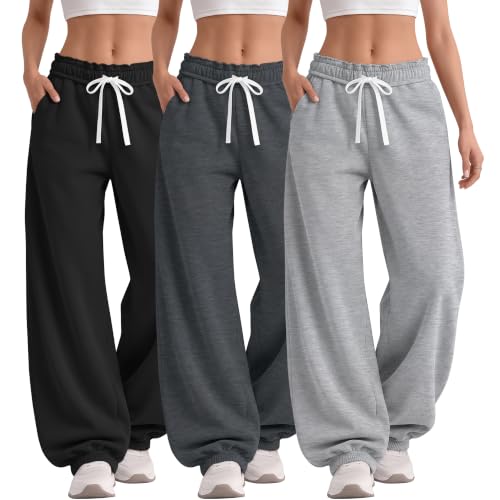 Huukeay Women's Baggy Sweatpants Joggers - Large Light Gray Dark Gray Black Set