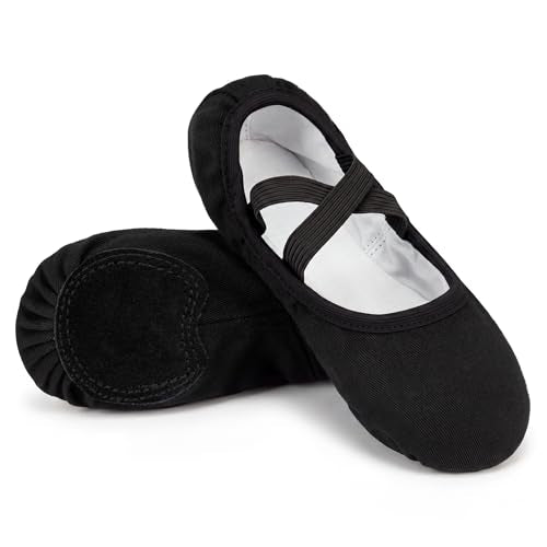 Toddler Ballet Shoes - Stelle Black Canvas Little Kid Slippers (Size 13)