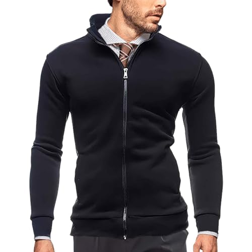Conguoki Men's Medium Black Lightweight Hoodless Zip Up Cardigan Sweater
