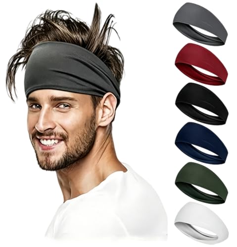 Colorful Sweat Headbands for Men - 6 Pack Sports Hairbands