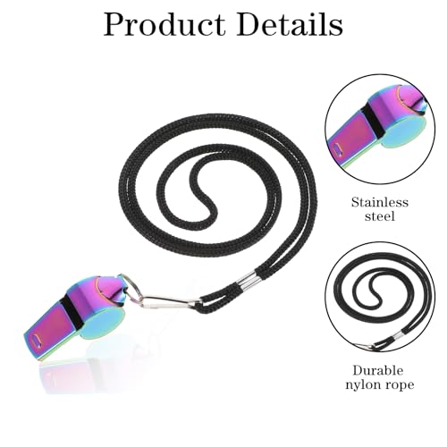 2 Pcs Stainless Steel Coach Whistle with Lanyard - Colorful