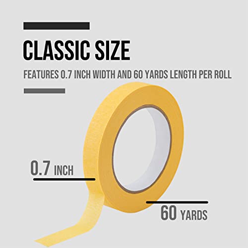 Lichamp 18mm x 55m Yellow Automotive Masking Tape for Painting, Auto Body Masking Tape for Car Detailing, Yellow Painters Tapes 0.7 inch x 60 Yards x 4 Rolls
