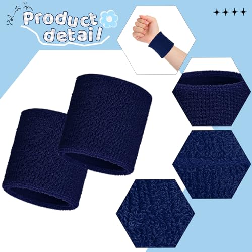 12 Pcs Absorbent Sweat Wristbands for Sports - Black, White, Gray, Red, Dark Blue, Navy Blue