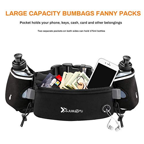 Hydration Belt with 2 Water Bottles - Adjustable Waist Pack - Black