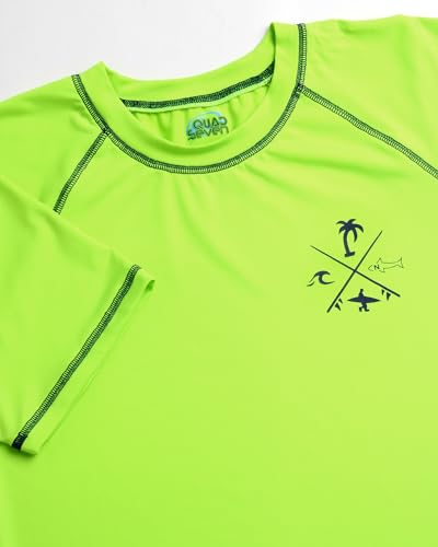 Boys Short Sleeve Rash Guard Swim Shirt - Sun Protection, Neon Lime (5-6)