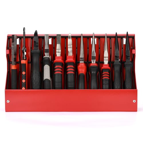 Mayouko 11 Slots Pliers Rack Organizer Holder, For Standard & Wide Pliers, All Steel, Fits in Toolbox Drawer, Chest, Pegboard, Tilt Feature, 11 Slots x 0.92"