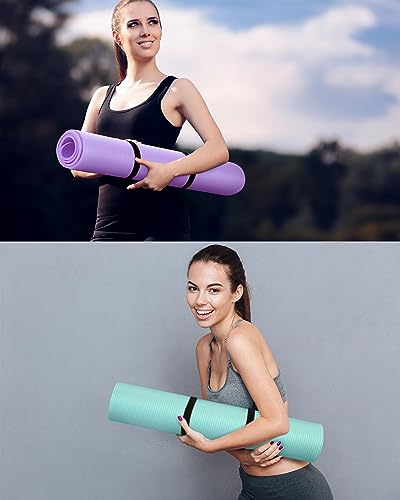 Woanger Yoga Mats Set - 2 Thick Non-Slip Exercise Mats in Purple & Light Green