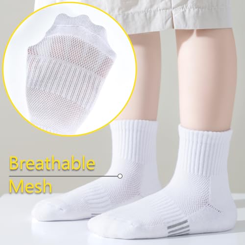 LO SHOKIM Ankle Socks Boys Girls Cushioned Athletic Socks 5 Pairs Style B-white Large