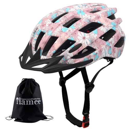 Adjustable Bicycle Helmet for Adults - Lightweight Pink Flower, L: 58-62cm