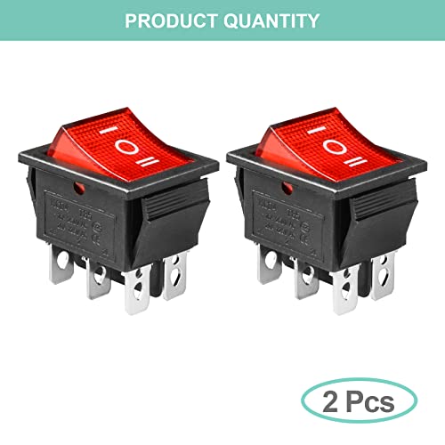 DPST 6 Pin ON-Off-ON Rocker Toggle Switch - Red, 2 Pack