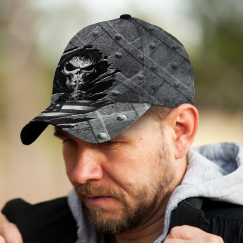 Gosify Black Skull Baseball Cap for Men - Grim Reaper Old Metal Flag, Adjustable