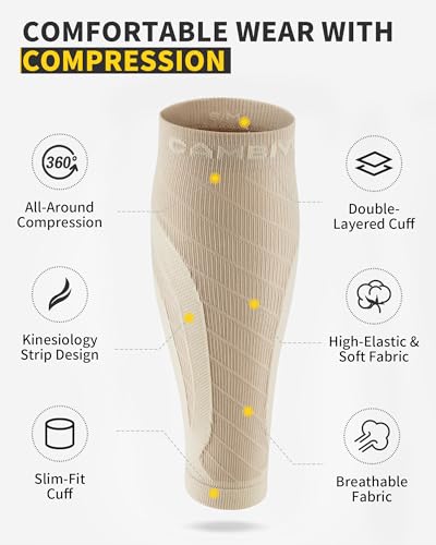 CAMBIVO Beige Calf Compression Sleeves 3 Pairs - Medium-Small, 15-20mmHg Support
