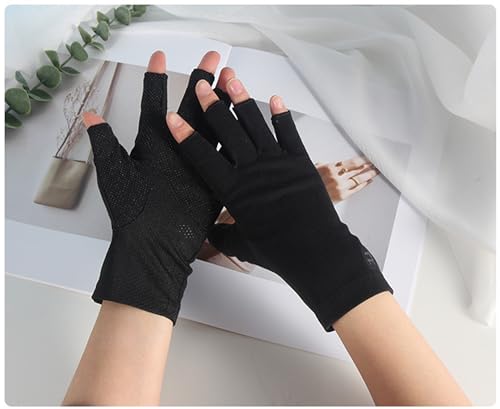 UV Protection Fingerless Sunblock Gloves for Women - Black