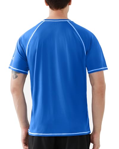 Roadbox Men's UPF 50+ Short Sleeve UV Sun Protection Rash Guard Swim Shirt - Royal Blue, XX-Large